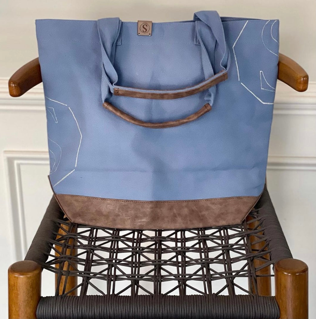 September Logo Tote W/ Leather Handle and Base