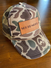 Load image into Gallery viewer, September Leather Logo Camo Trucker Hat
